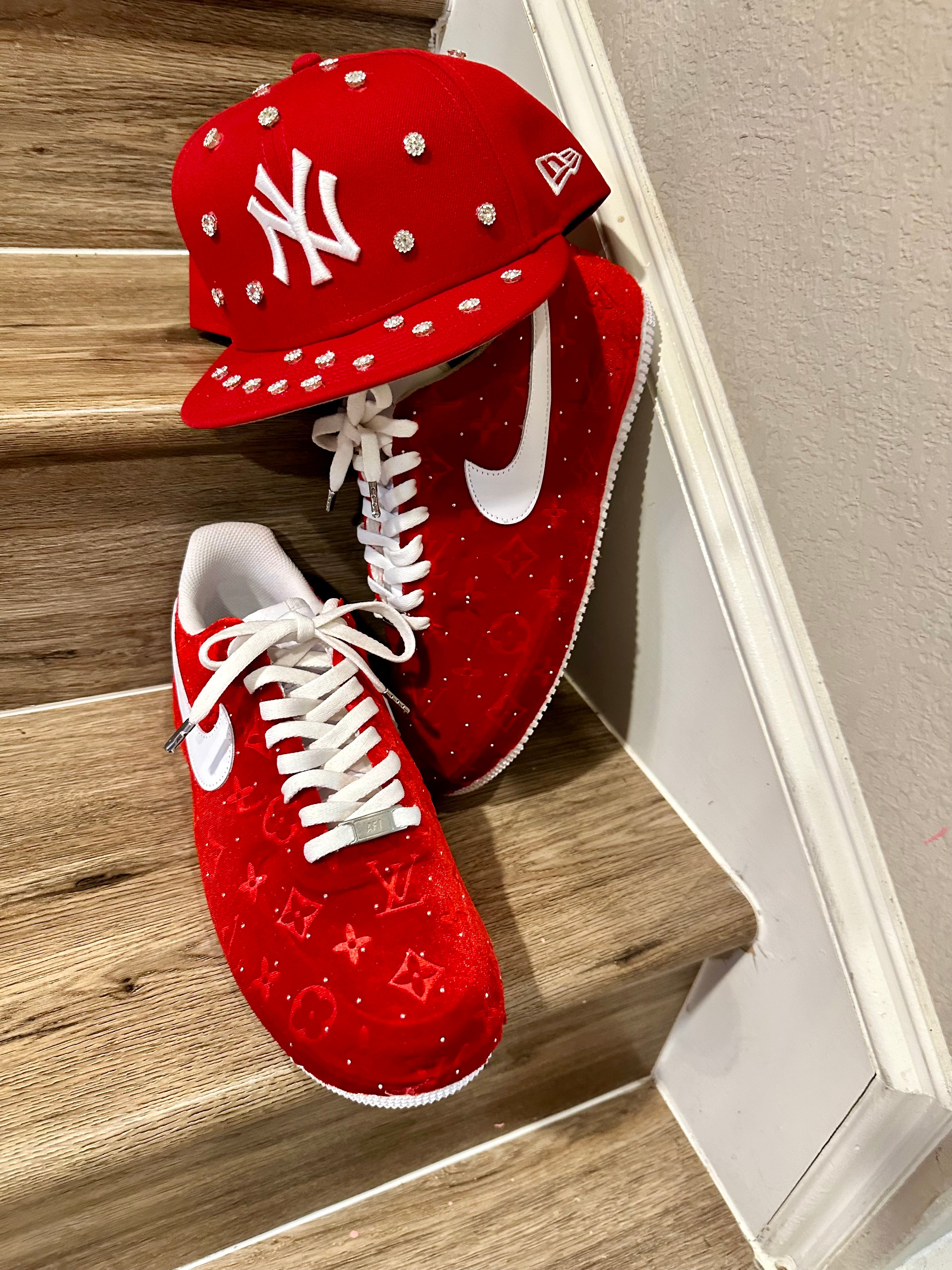 Red sparkle velvet AF1