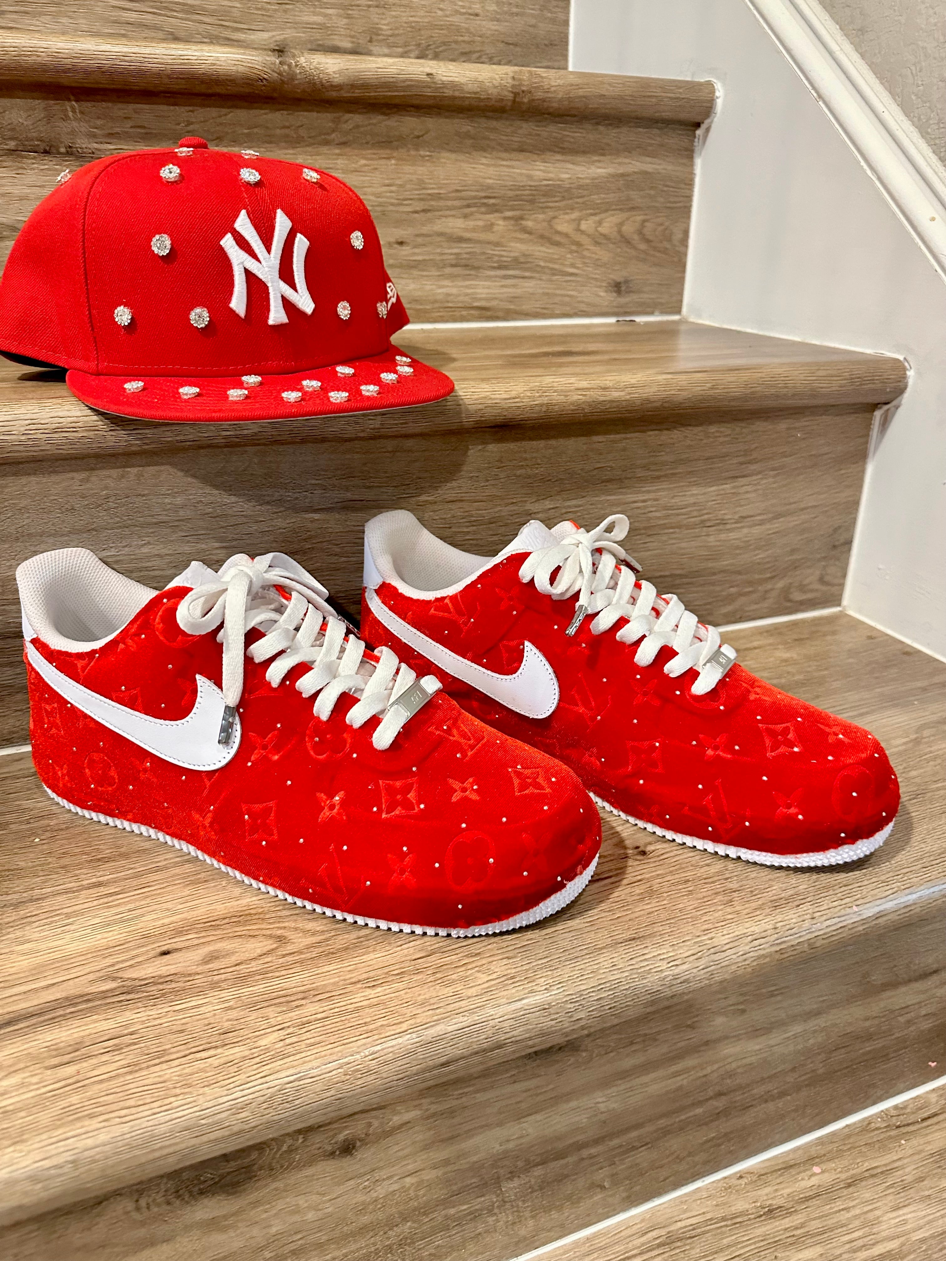 Red sparkle velvet AF1