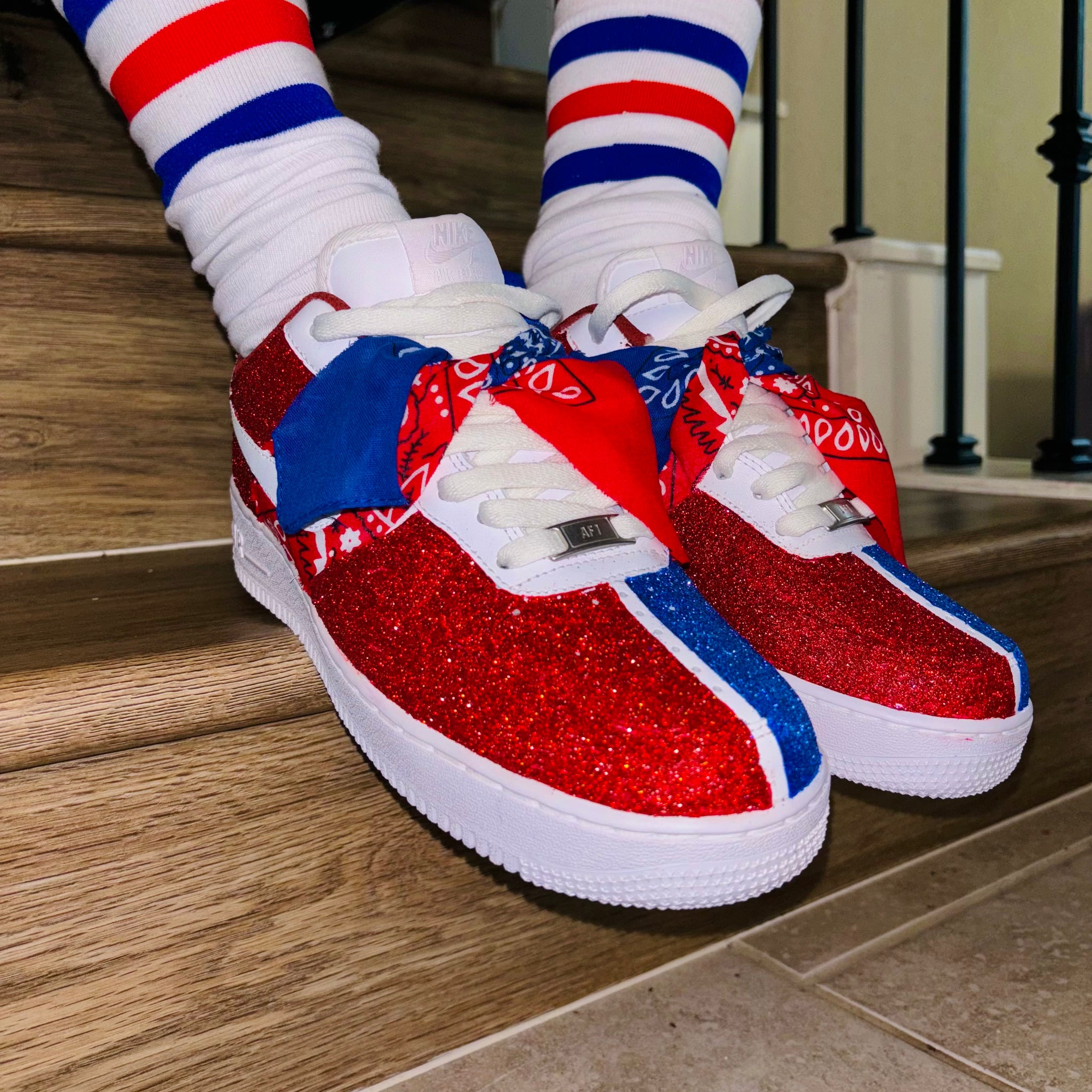 Red and Blue bandana Glitter Af1 - MQ Customs