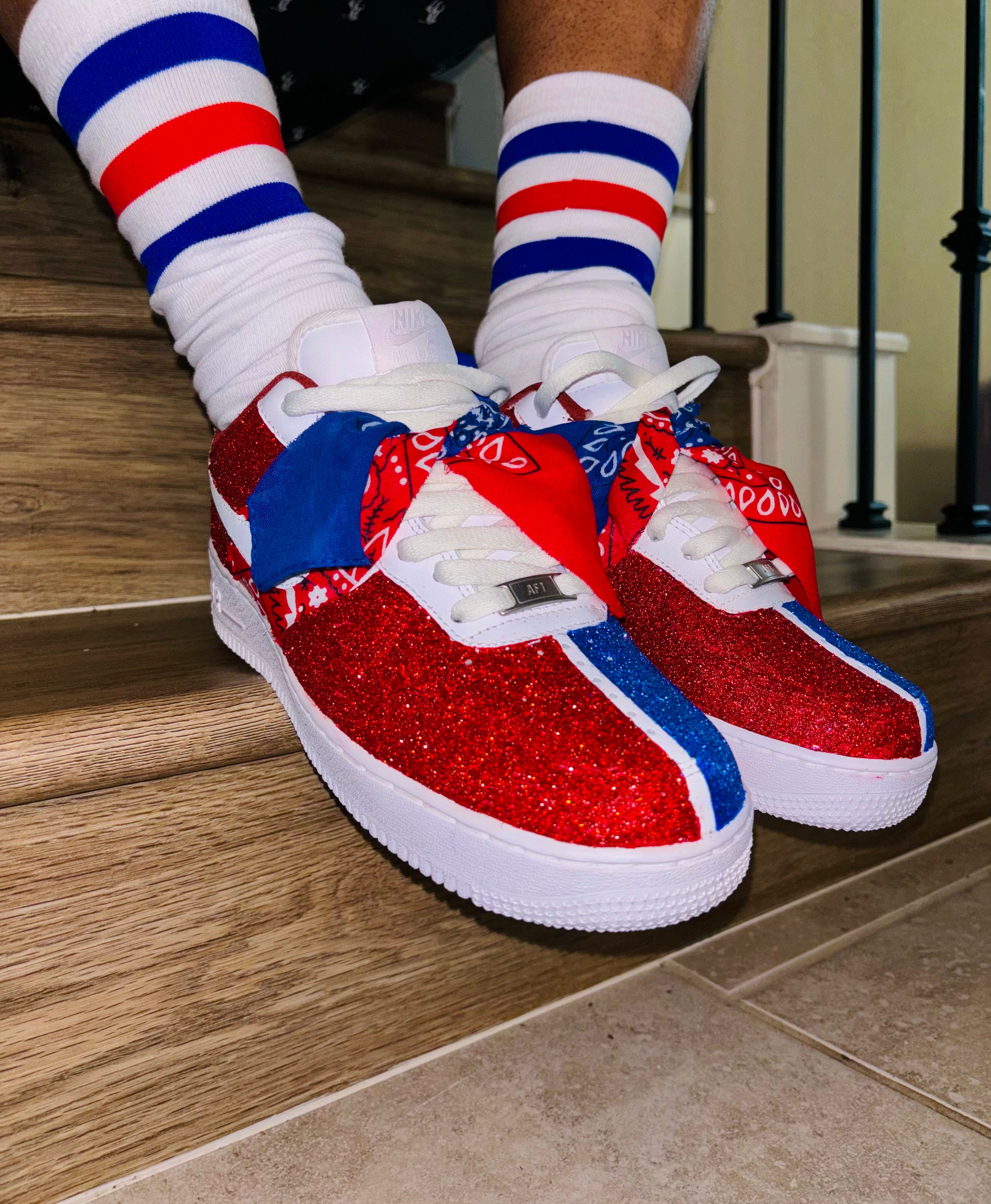 Red and Blue bandana Glitter Af1 - MQ Customs