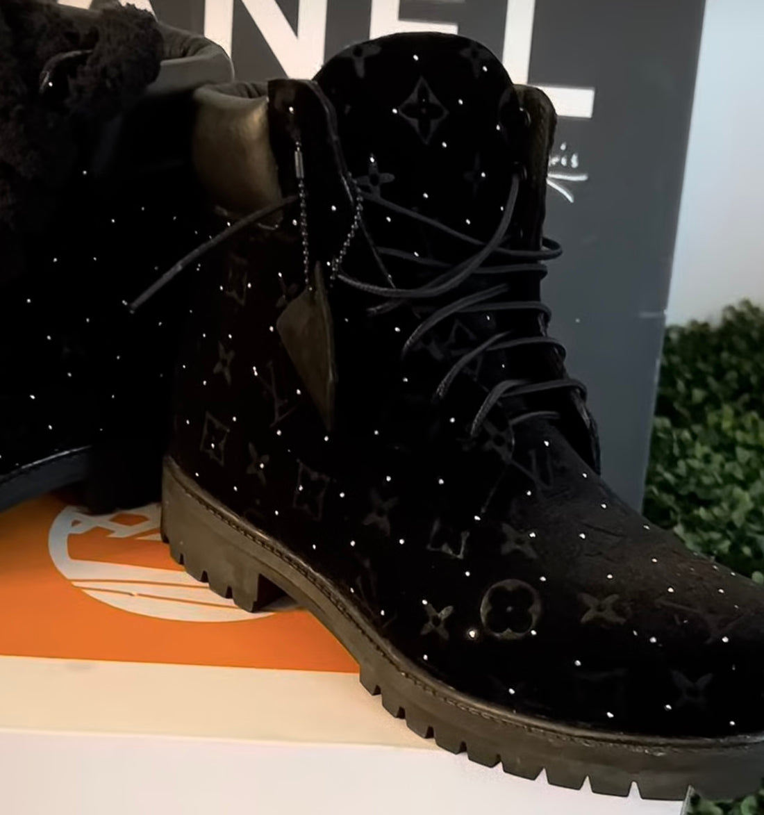 Rhinestone velvet timberlands